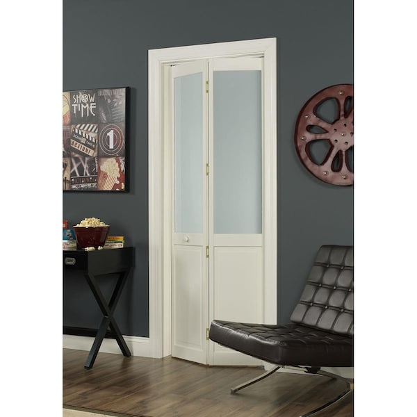 Parche 24 x 80 in. Half Glass Frosted Bifold Door, Unfinished Pine PA3596865 - main